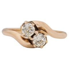 Bague de fiançailles de style édouardien en or jaune 14 carats avec diamants de 0,60 carat de poids total, certifiés GIA