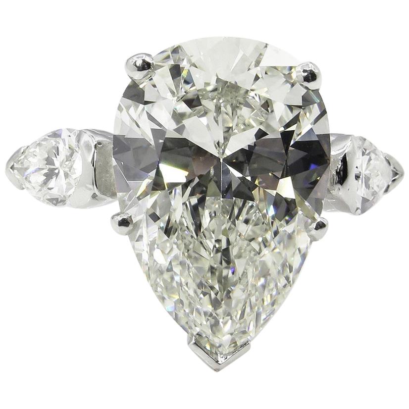 GIA 6.01 Carat Estate Vintage Pear Diamond 3-Stone Wedding Platinum Ring