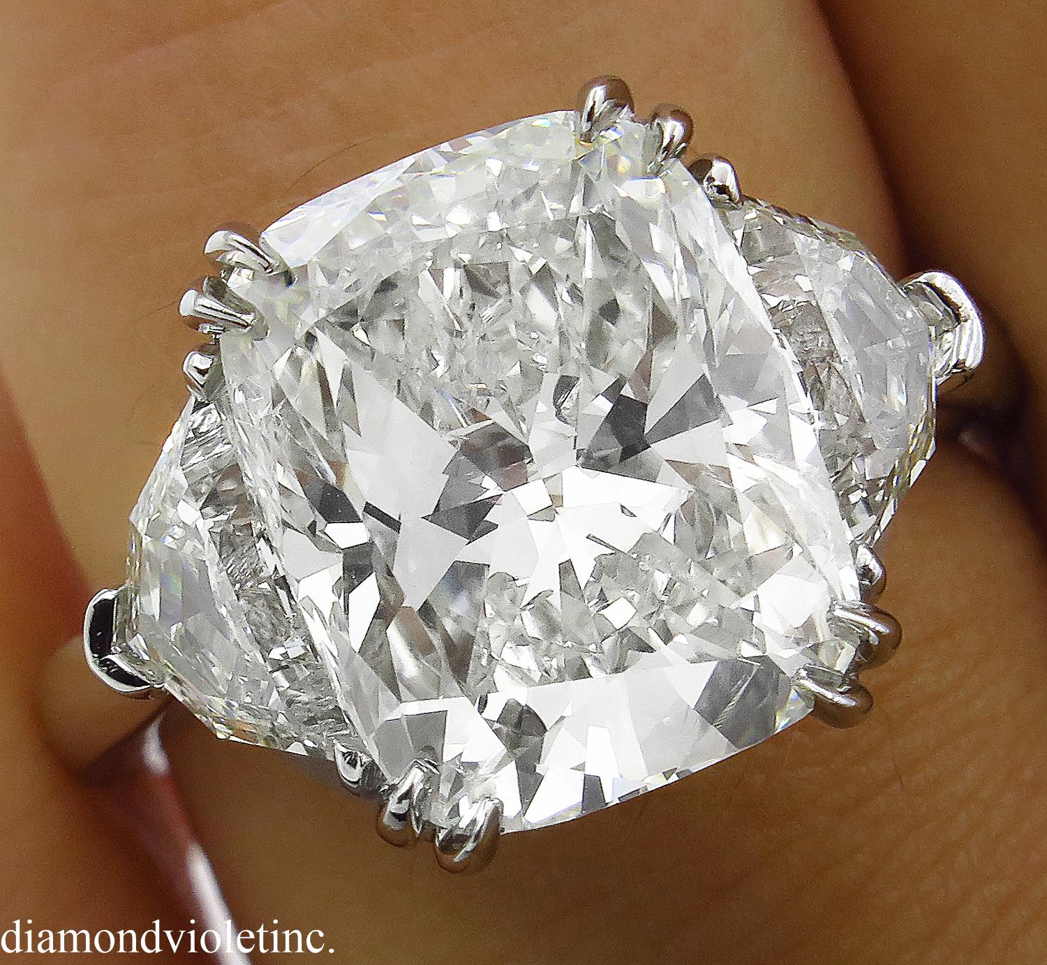 GIA 6.01 Carat Cushion Diamond Three-Stone Engagement Platinum Ring 5