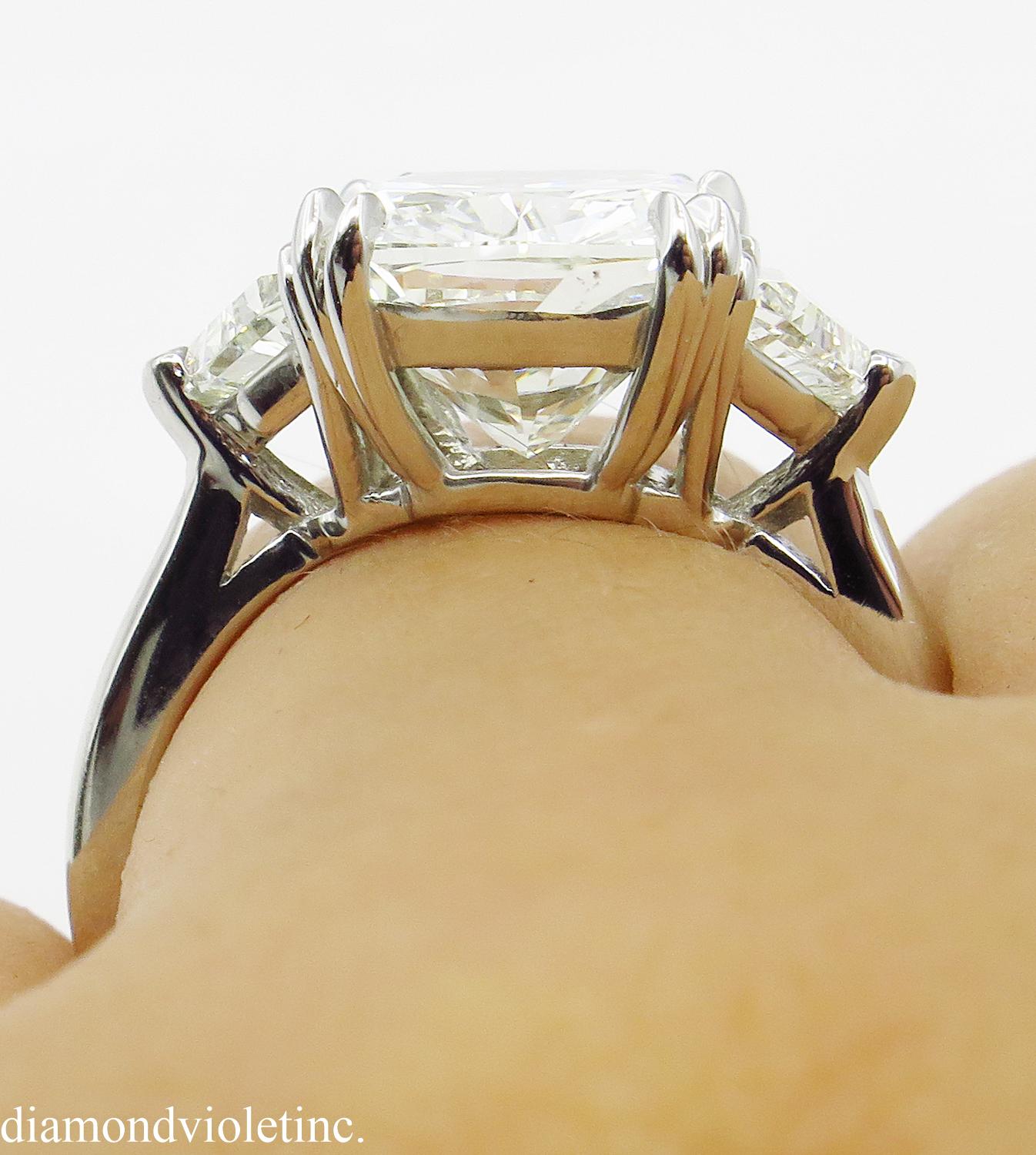 GIA 6.01 Carat Cushion Diamond Three-Stone Engagement Platinum Ring 11