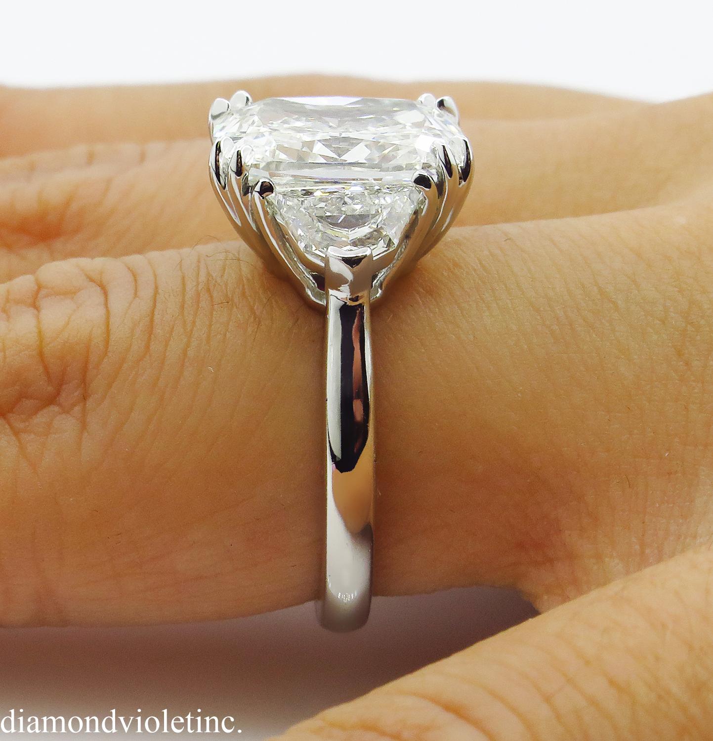 GIA 6.01 Carat Cushion Diamond Three-Stone Engagement Platinum Ring 12