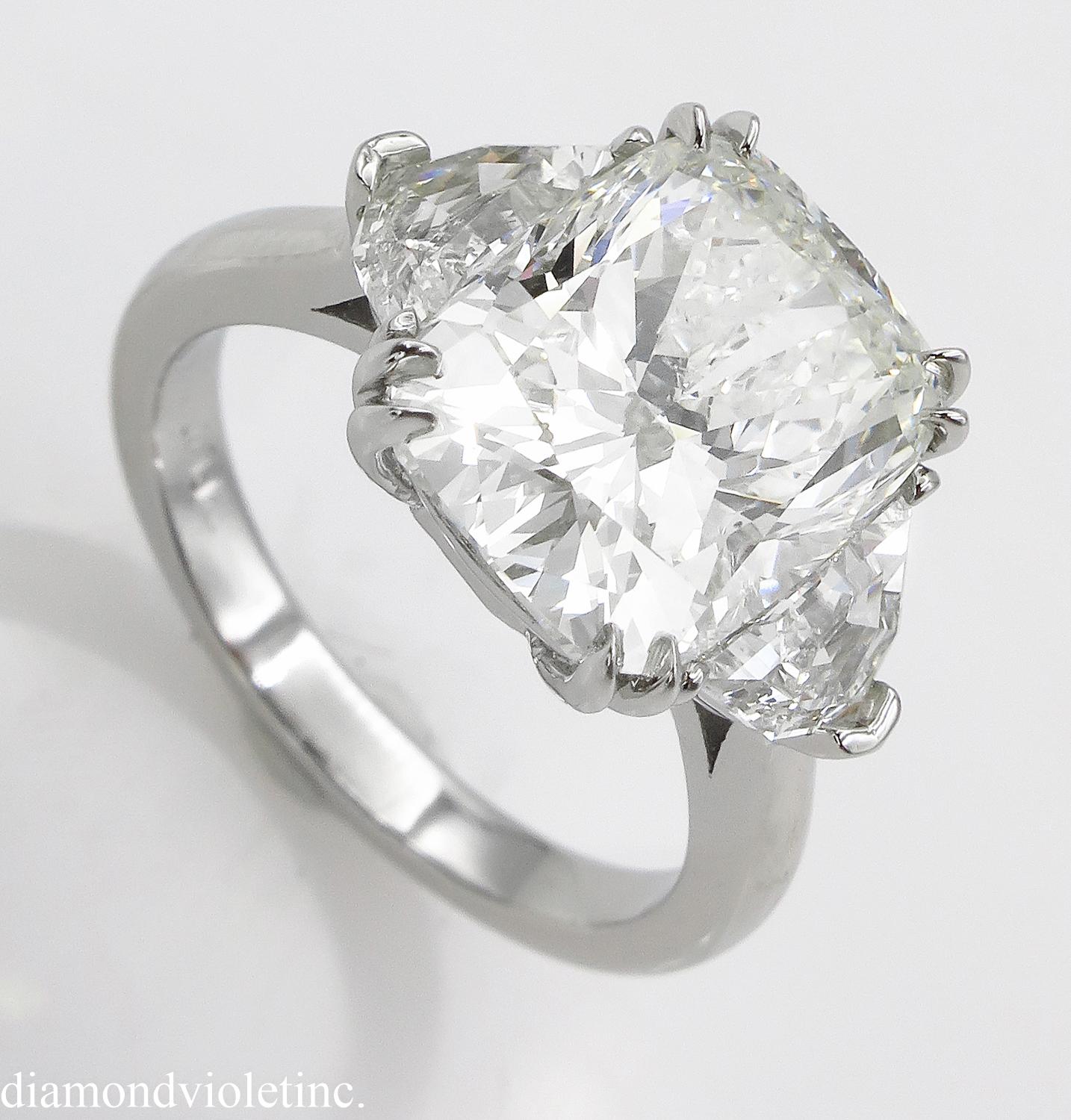 Cushion Cut GIA 6.01 Carat Cushion Diamond Three-Stone Engagement Platinum Ring