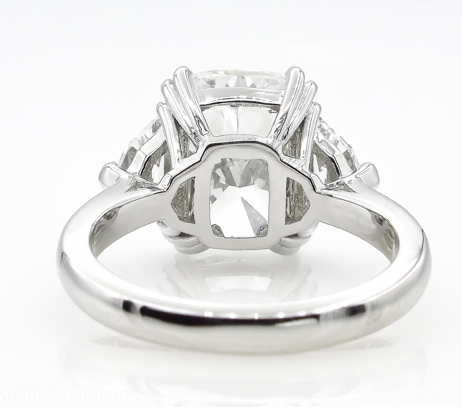 GIA 6.01 Carat Cushion Diamond Three-Stone Engagement Platinum Ring 1