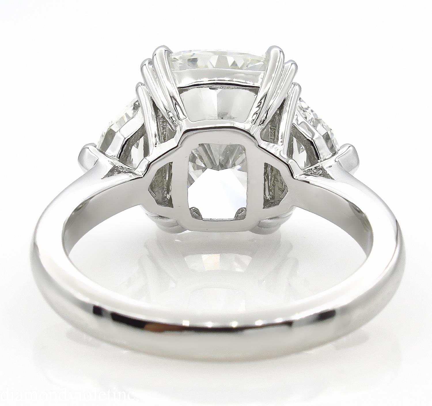 GIA 6.01 Carat Cushion Diamond Three-Stone Engagement Platinum Ring 2