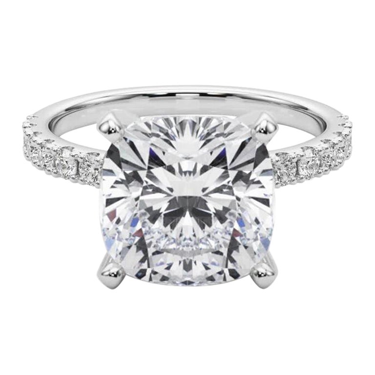GIA 6.01ct Cushion Solitaire with Half Eternity 18K White Gold Diamond Ring