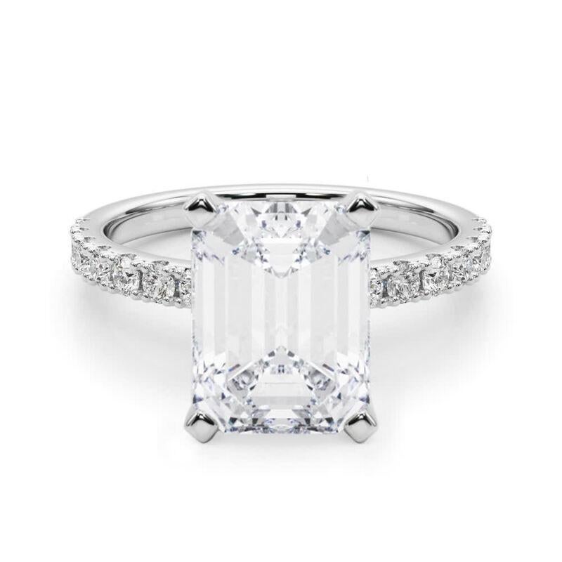 GIA 6.01ct Emerald Solitaire with Half Eternity 18K White Gold Diamond Ring