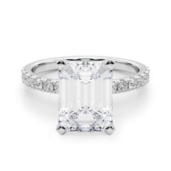 GIA 6.01ct Emerald Solitaire with Half Eternity 18K White Gold Diamond Ring