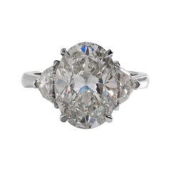 GIA 6.01ct Estate Vintage Oval Diamond 3 Stone Engagement Wedding Platinum Ring