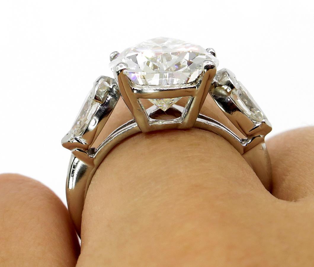 GIA 6.01 Carat Estate Vintage Pear Diamond 3-Stone Wedding Platinum Ring 4