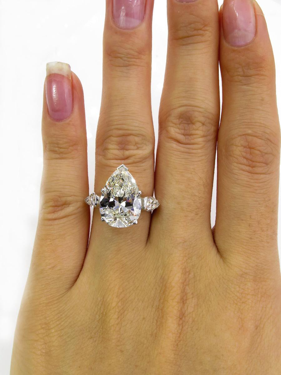 Pear Cut GIA 6.01 Carat Estate Vintage Pear Diamond 3-Stone Wedding Platinum Ring
