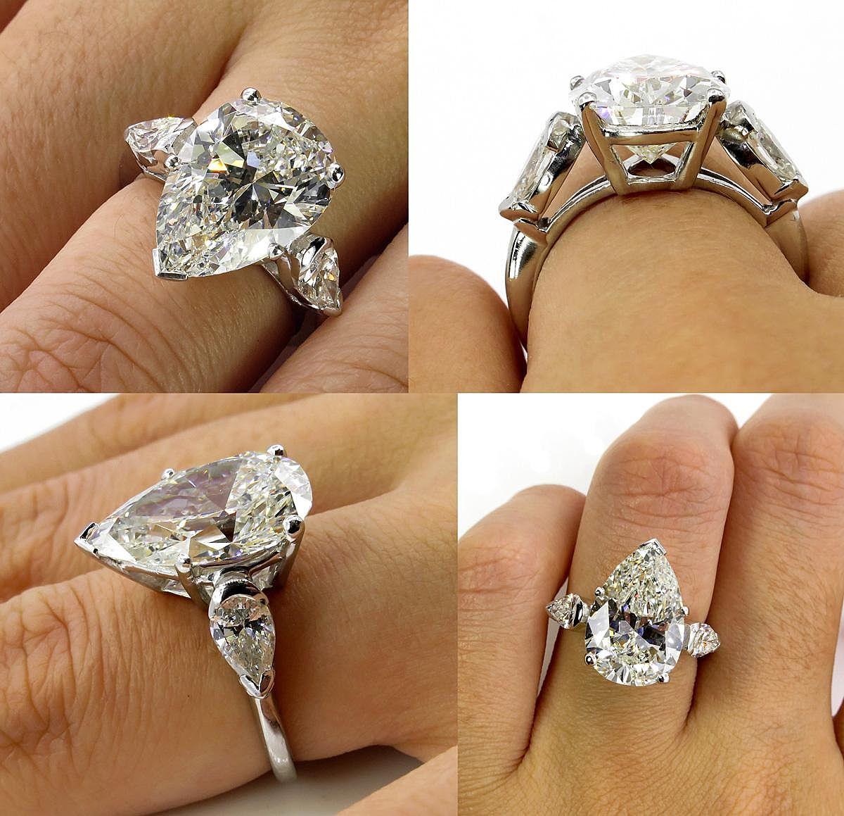 Women's GIA 6.01 Carat Estate Vintage Pear Diamond 3-Stone Wedding Platinum Ring