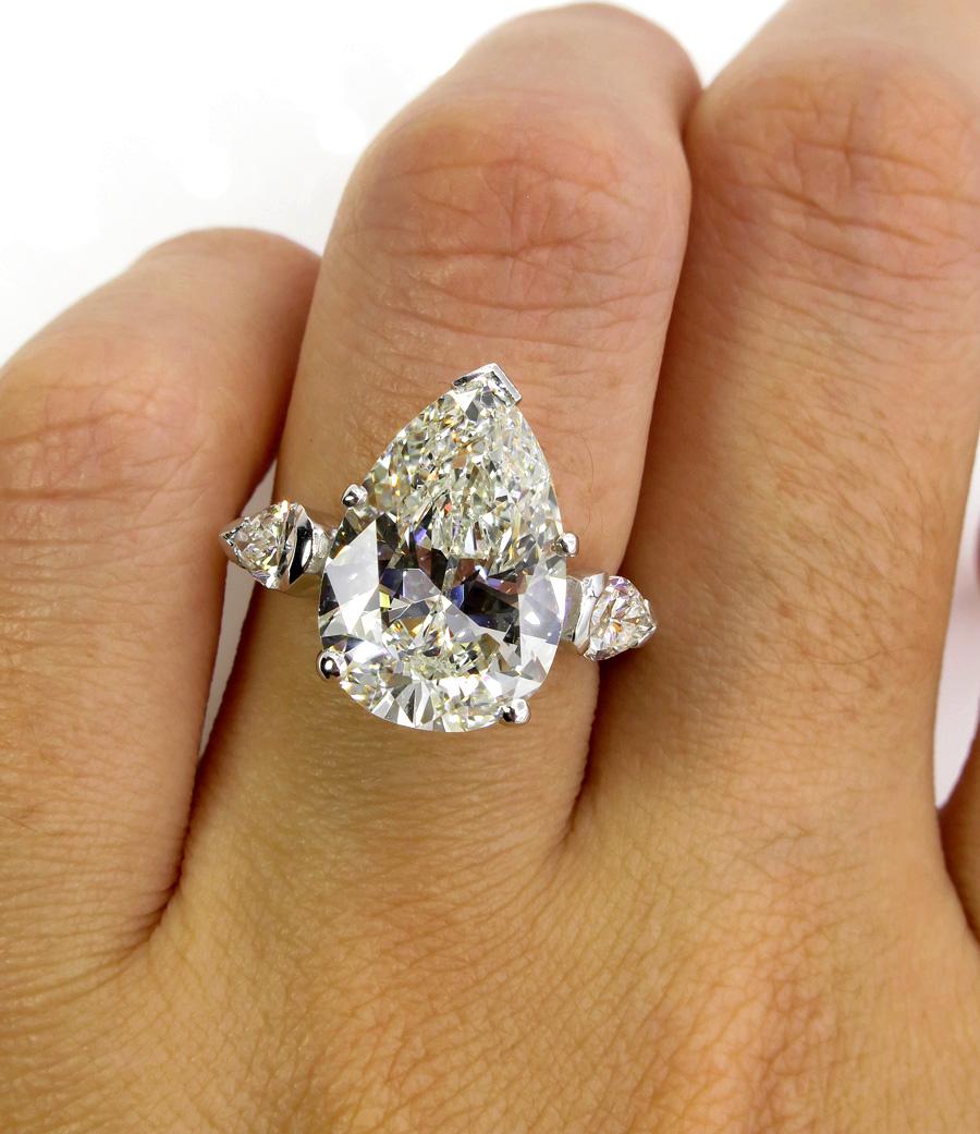 GIA 6.01 Carat Estate Vintage Pear Diamond 3-Stone Wedding Platinum Ring 1
