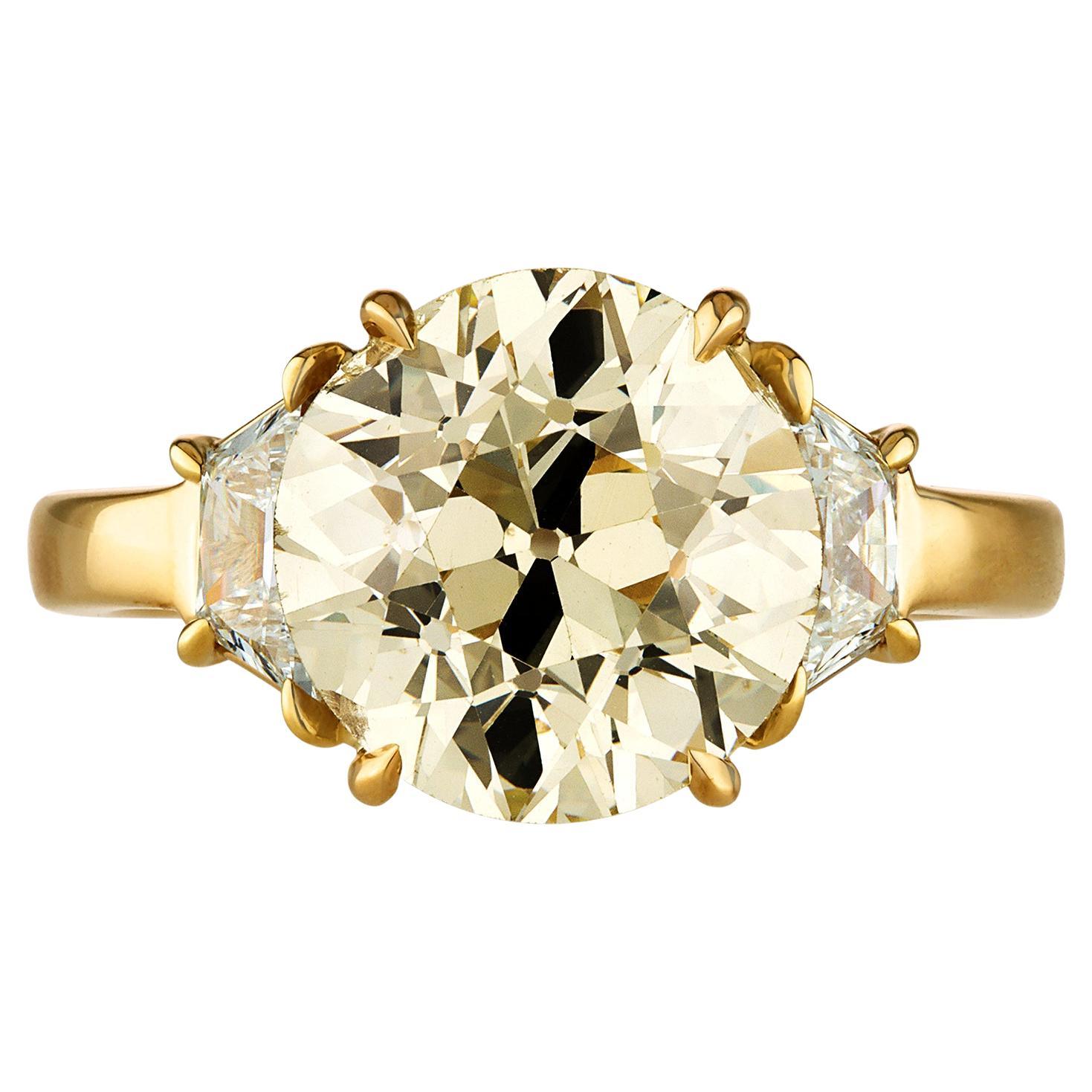 GIA 6.01ct Old Euro Diamond Three Stone Engagement Anniversary Vintage 18KY Ring en vente