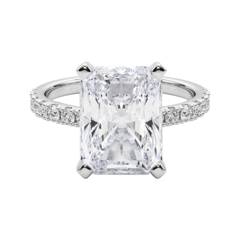GIA 6.01ct Radiant Solitaire avec Demi-Eternité Bague diamant en or blanc 18K