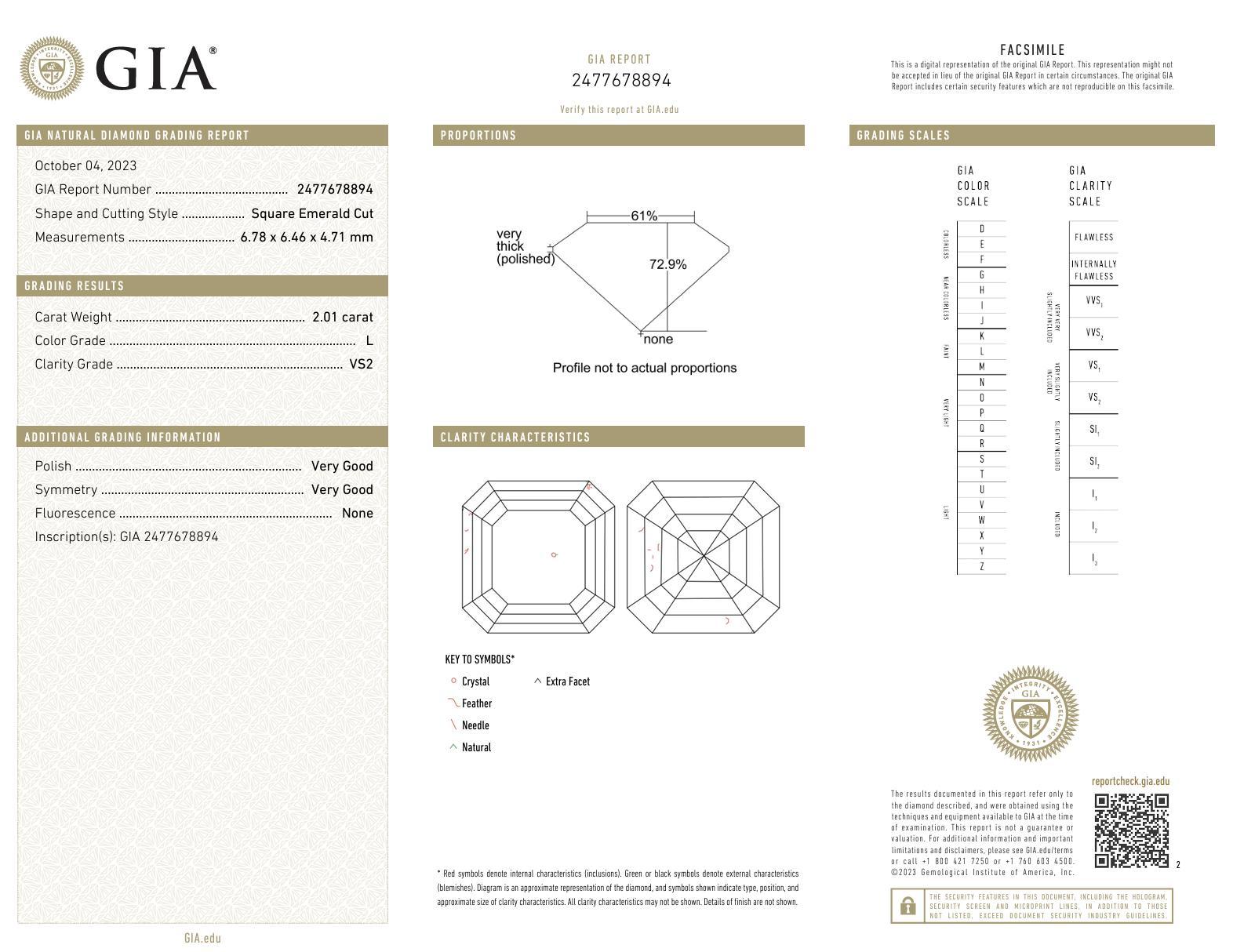 Bague à trois pierres en or jaune 18 carats avec diamant taille Asscher d'un poids total de 6,02 carats, certifié GIA 1