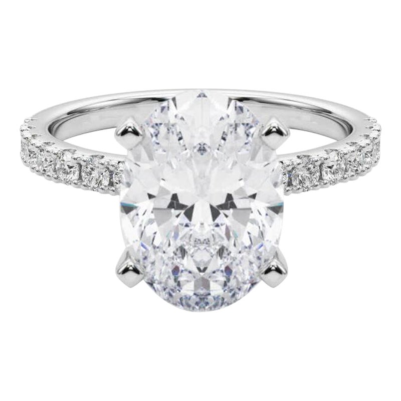 GIA 6,02ct Oval Solitär mit halber Ewigkeit 18K Weißgold Diamantring