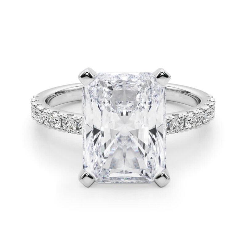 GIA 6.02ct Radiant Solitaire with Half Eternity 18K White Gold Diamond Ring