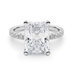 GIA 6.02ct Radiant Solitaire with Half Eternity 18K White Gold Diamond Ring