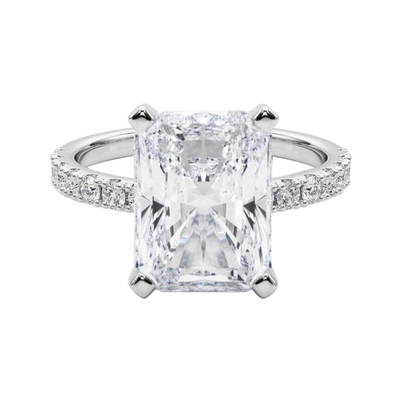 GIA 6.02ct Radiant Solitaire with Half Eternity 18K White Gold Diamond Ring