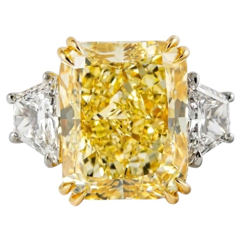 GIA 6.03 CT Internally Flawless Fancy Yellow Diamond Three-Stone Ring