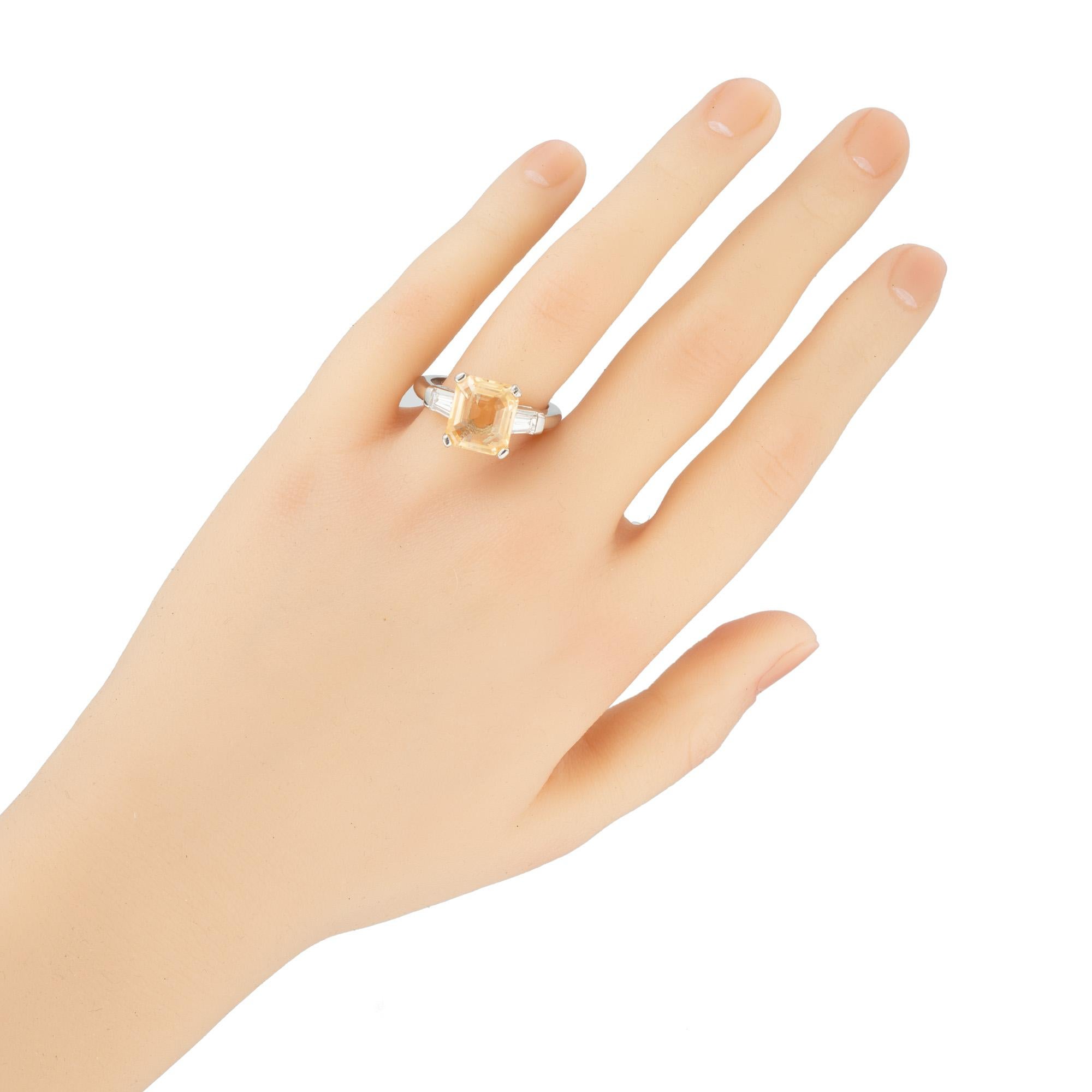 GIA 6.04 Carat Orange Emerald Cut Sapphire Diamond Platinum Engagement Ring For Sale 5