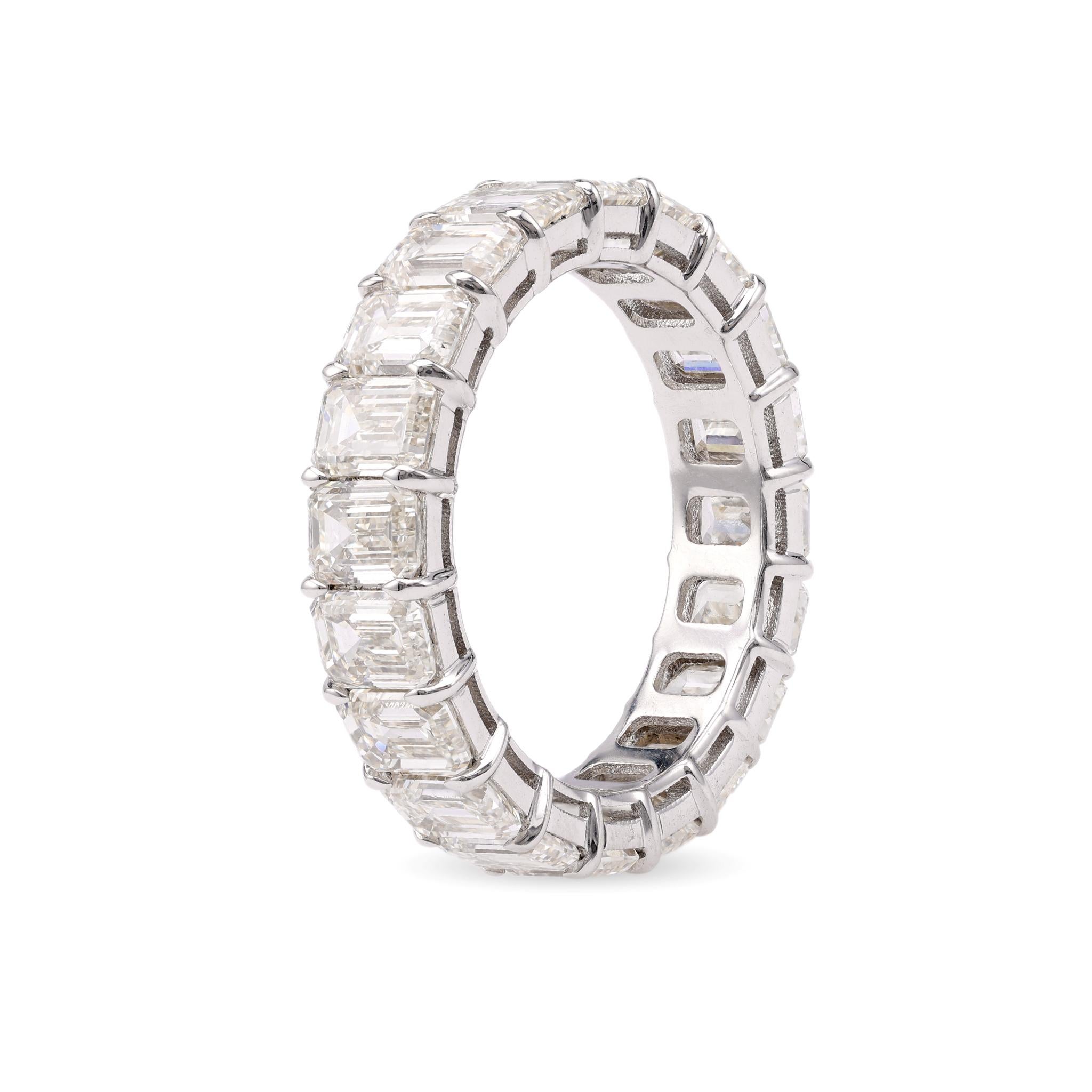 GIA 6.04 Carat Total Weight Diamond 18k White Gold Eternity Band In Excellent Condition For Sale In Beverly Hills, CA