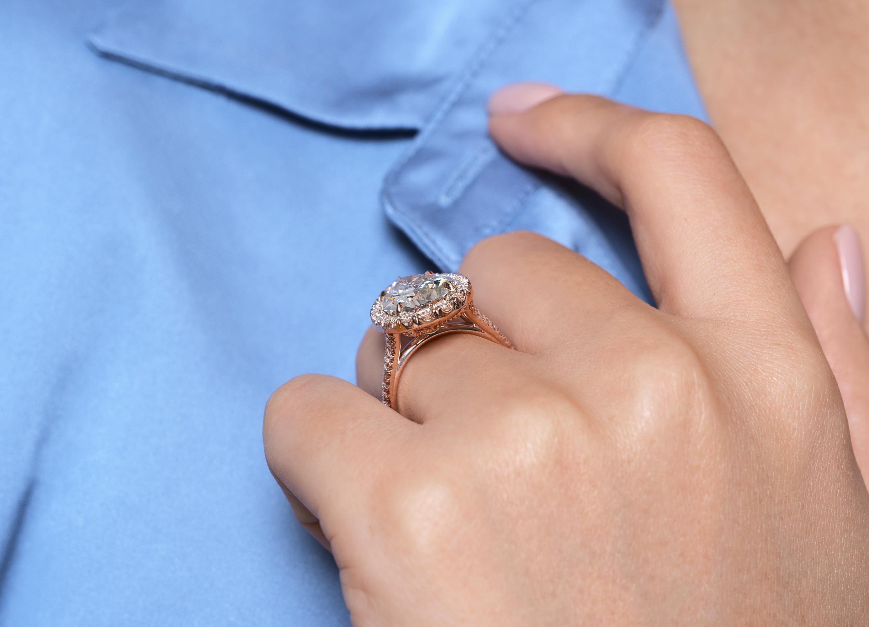 GIA 6.04 Carat Pear Shaped Diamond Engagement Wedding Pave Halo Rose Gold Ring 3