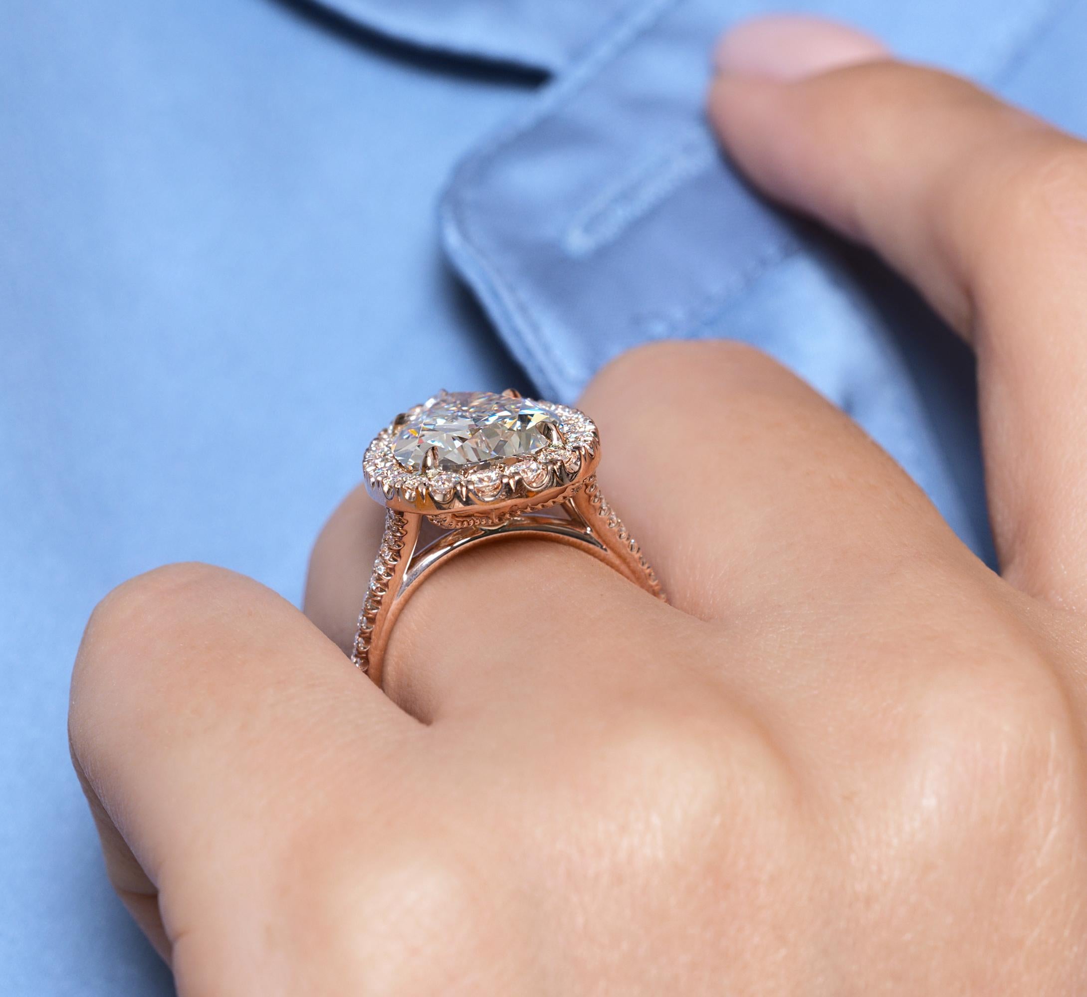 GIA 6.04 Carat Pear Shaped Diamond Engagement Wedding Pave Halo Rose Gold Ring 4