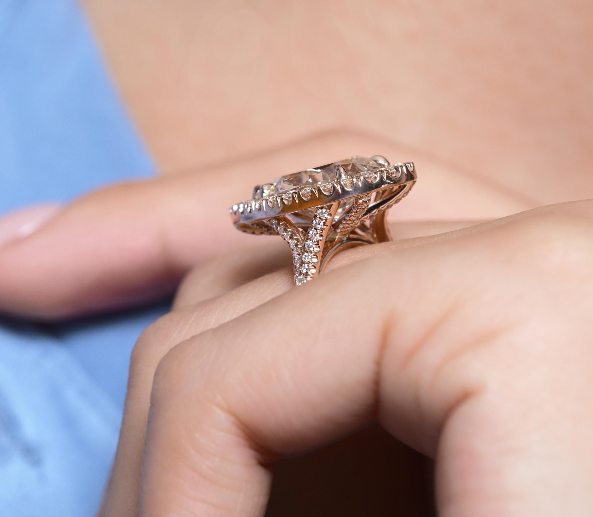 GIA 6.04 Carat Pear Shaped Diamond Engagement Wedding Pave Halo Rose Gold Ring 6