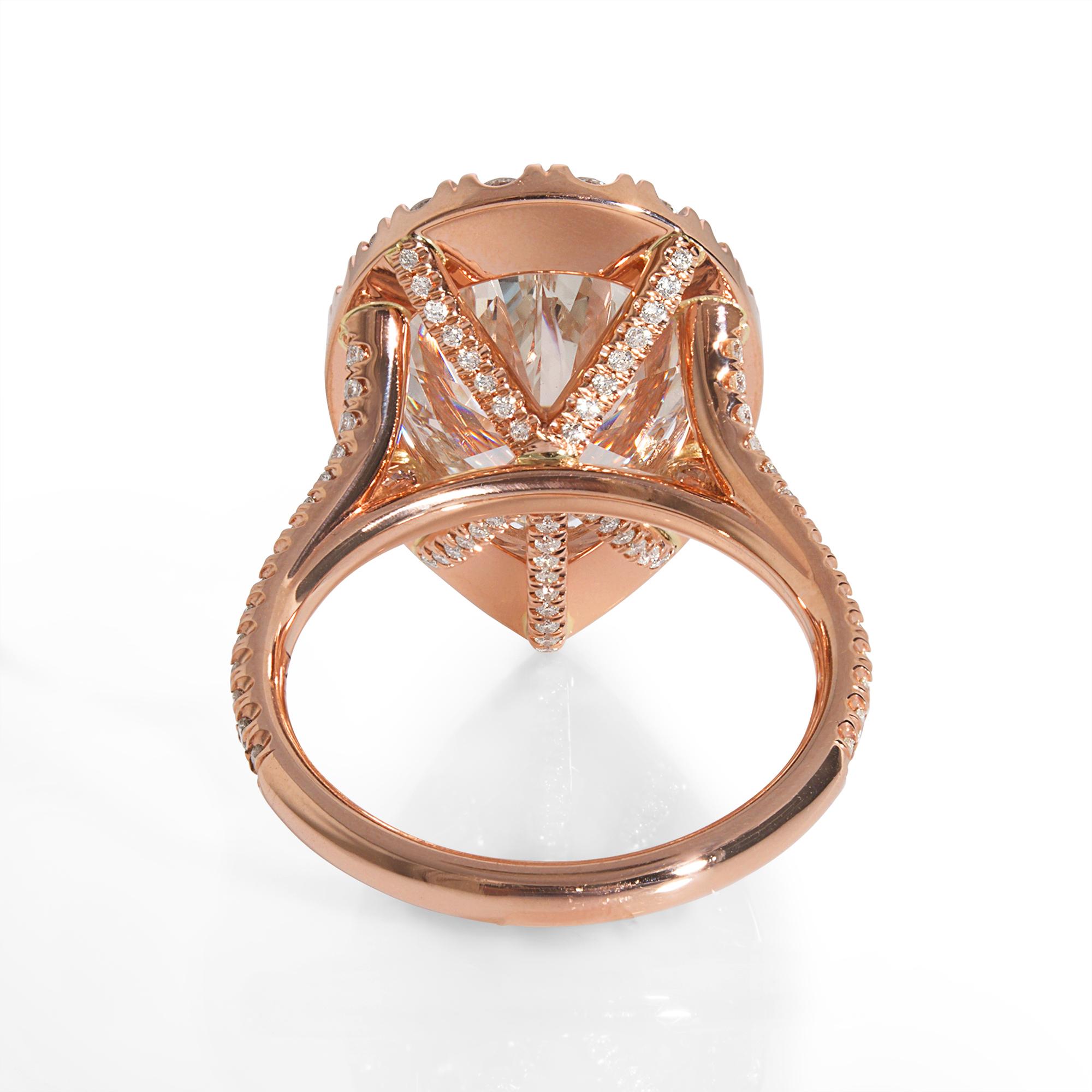 Pear Cut GIA 6.04 Carat Pear Shaped Diamond Engagement Wedding Pave Halo Rose Gold Ring