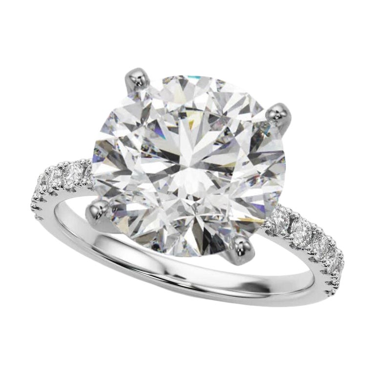 GIA 6,05ct Solitario rotondo con mezza eternità Anello con diamanti in oro bianco 18 carati