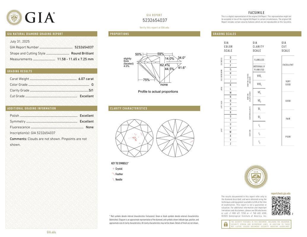 Contemporain GIA 6.07ct Round Slim Band Prong Set Solitaire 18K White Gold Diamond Ring en vente