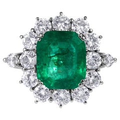GIA 6.0ct Vintage Colombian Green Emerald Diamond Engagement Wedding 18k White 