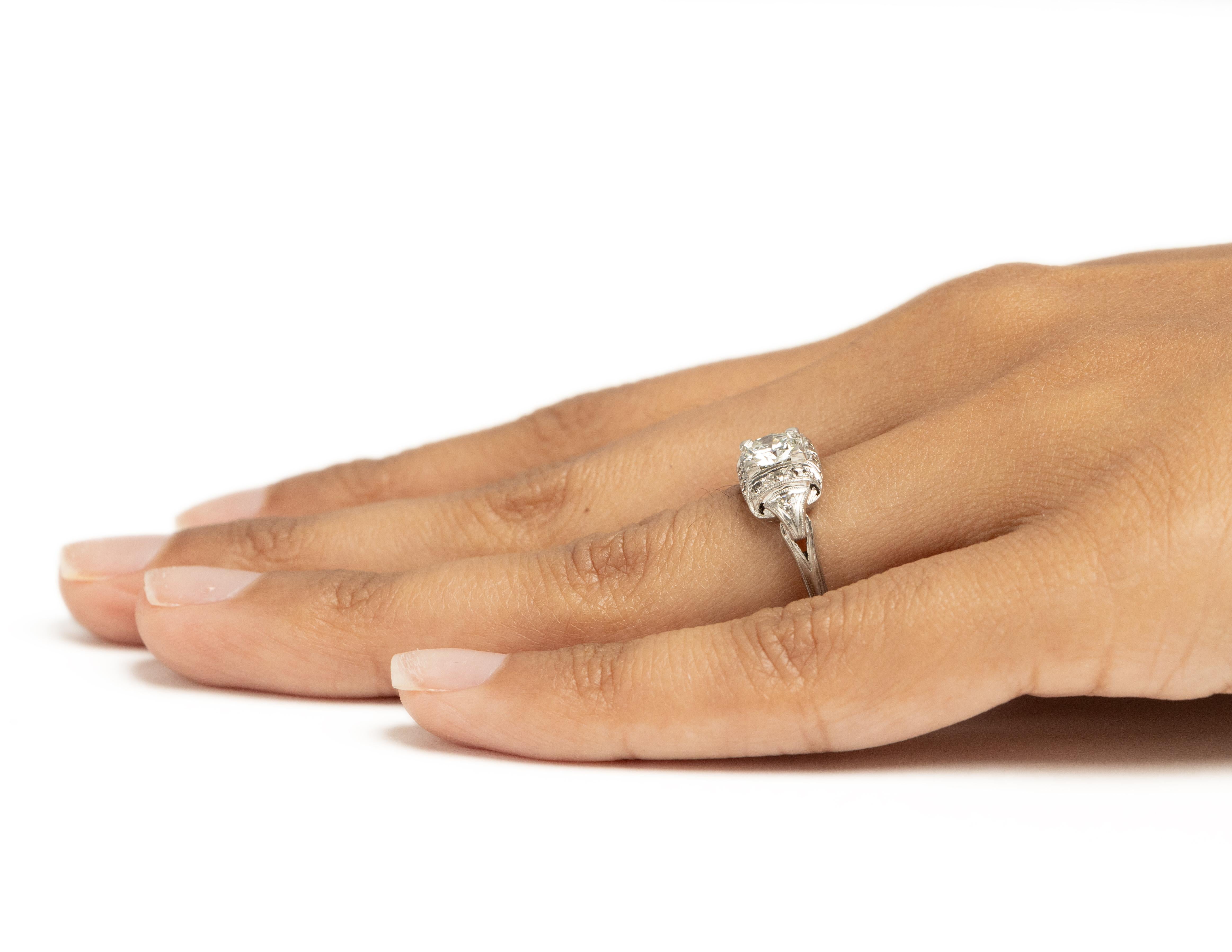 GIA .61 Carat Art Deco Platinum Engagement Ring For Sale 2