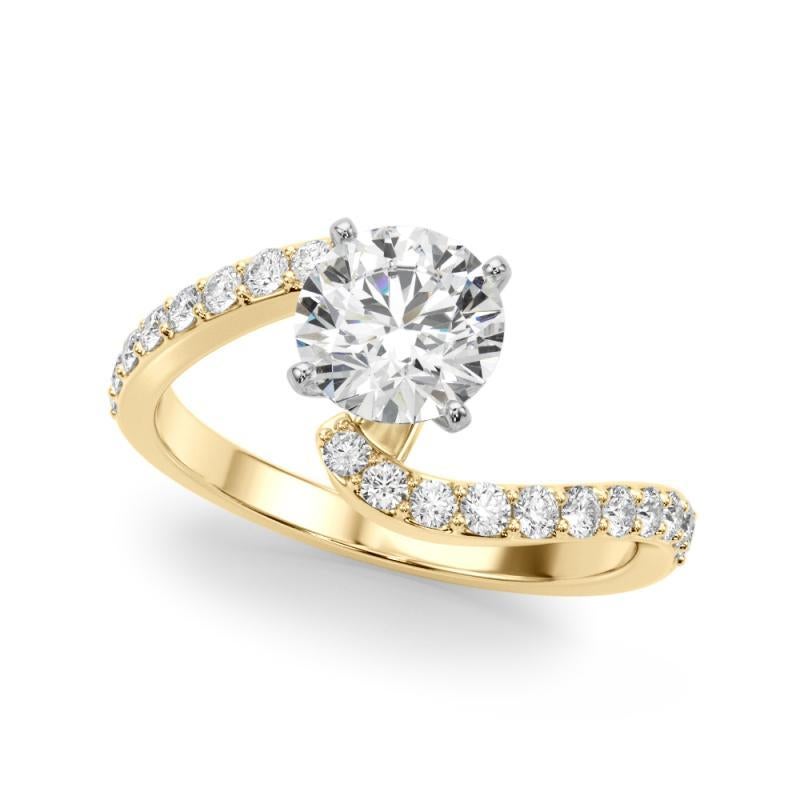 Taglio rotondo GIA 6,11 carati di diamante rotondo curvo Bypass Pave Shank in oro giallo 18K in vendita