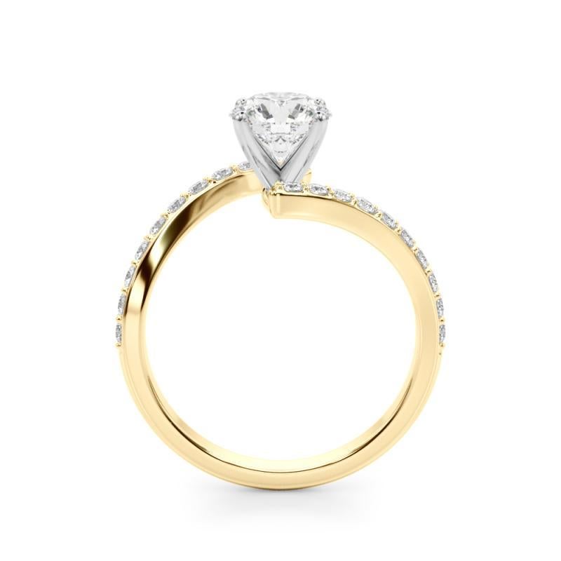 Donna GIA 6,11 carati di diamante rotondo curvo Bypass Pave Shank in oro giallo 18K in vendita
