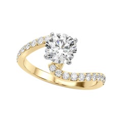 GIA 6,11 carati di diamante rotondo curvo Bypass Pave Shank in oro giallo 18K
