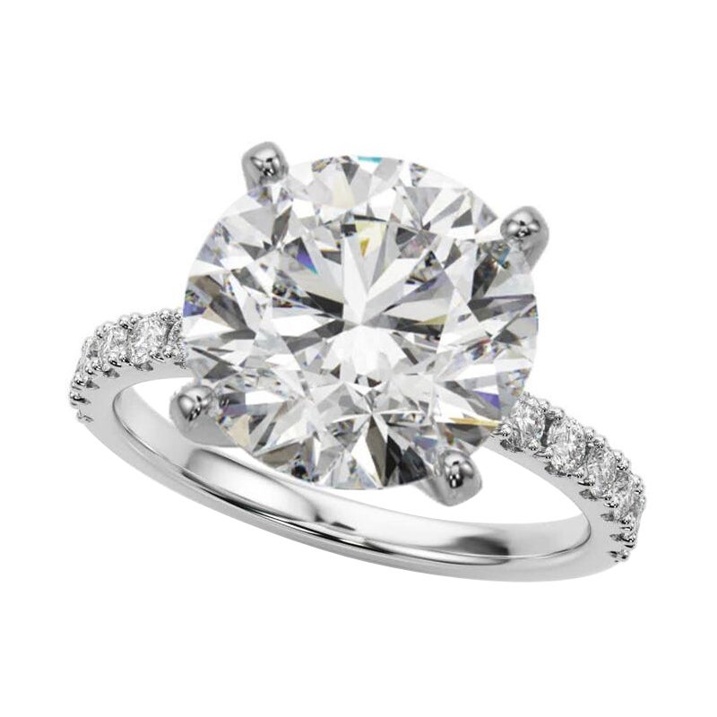 GIA 6.11ct Round Solitaire with Half Eternity 18K White Gold Diamond Ring (bague à diamant en or blanc 18K)