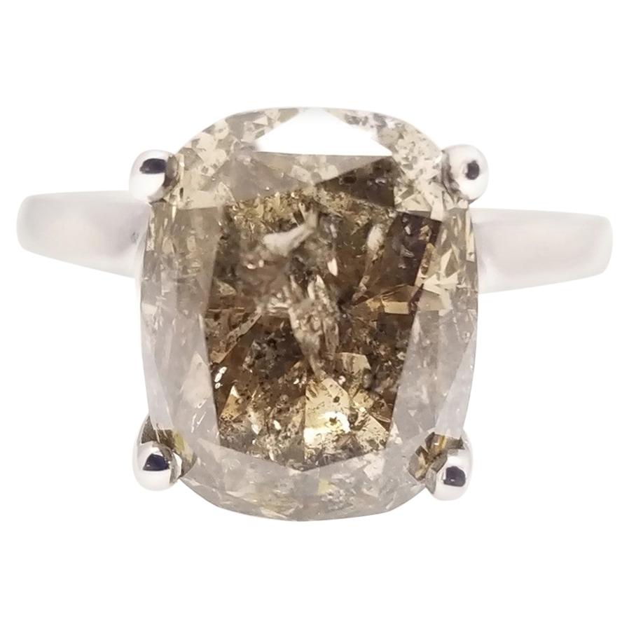 Bague en or blanc 14 carats avec diamants brun foncé fantaisie taille coussin de 6,13 carats certifiés GIA