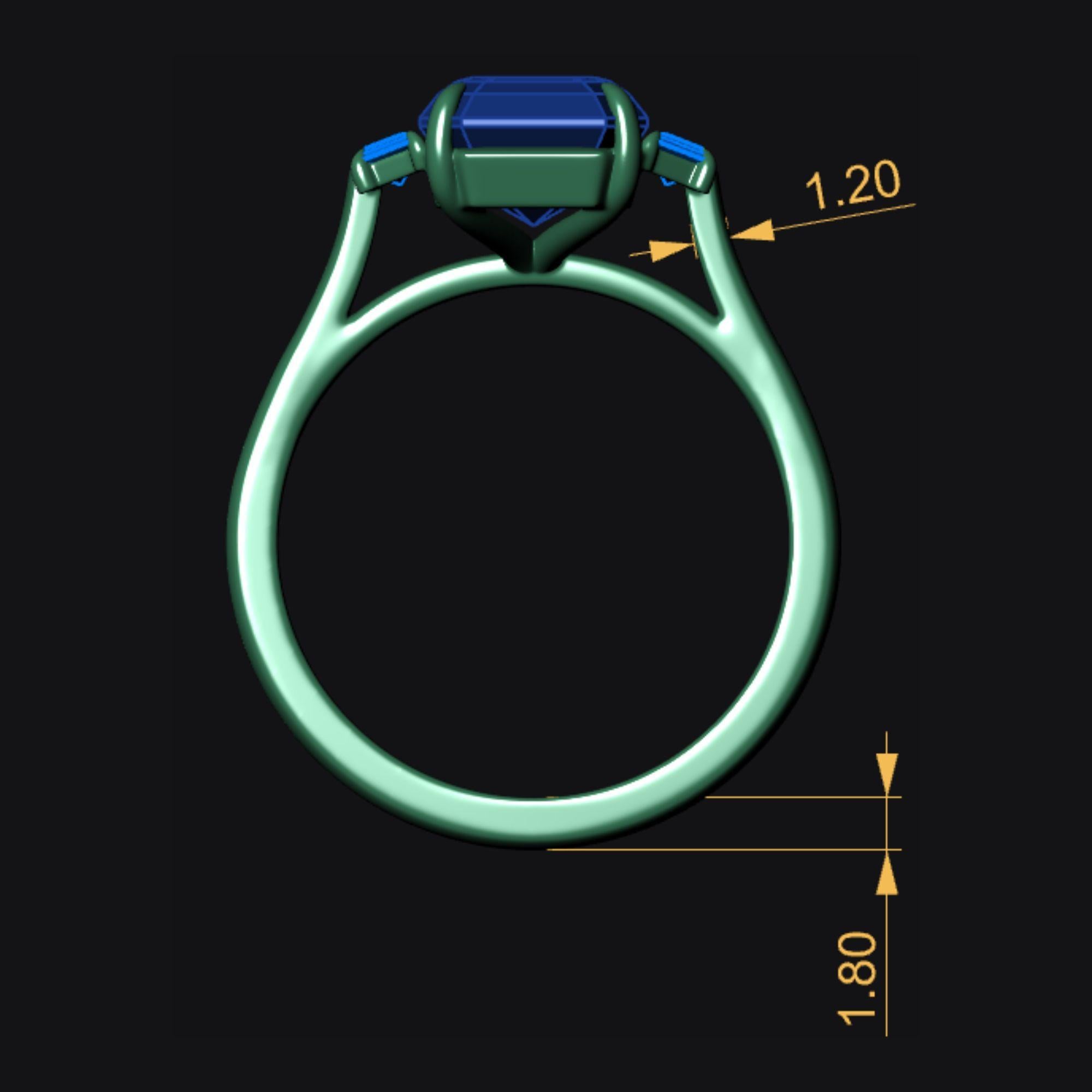 GIA Bague de fiançailles à 3 pierres, 6,16 carats, diamant taille émeraude et trapèze en vente 2