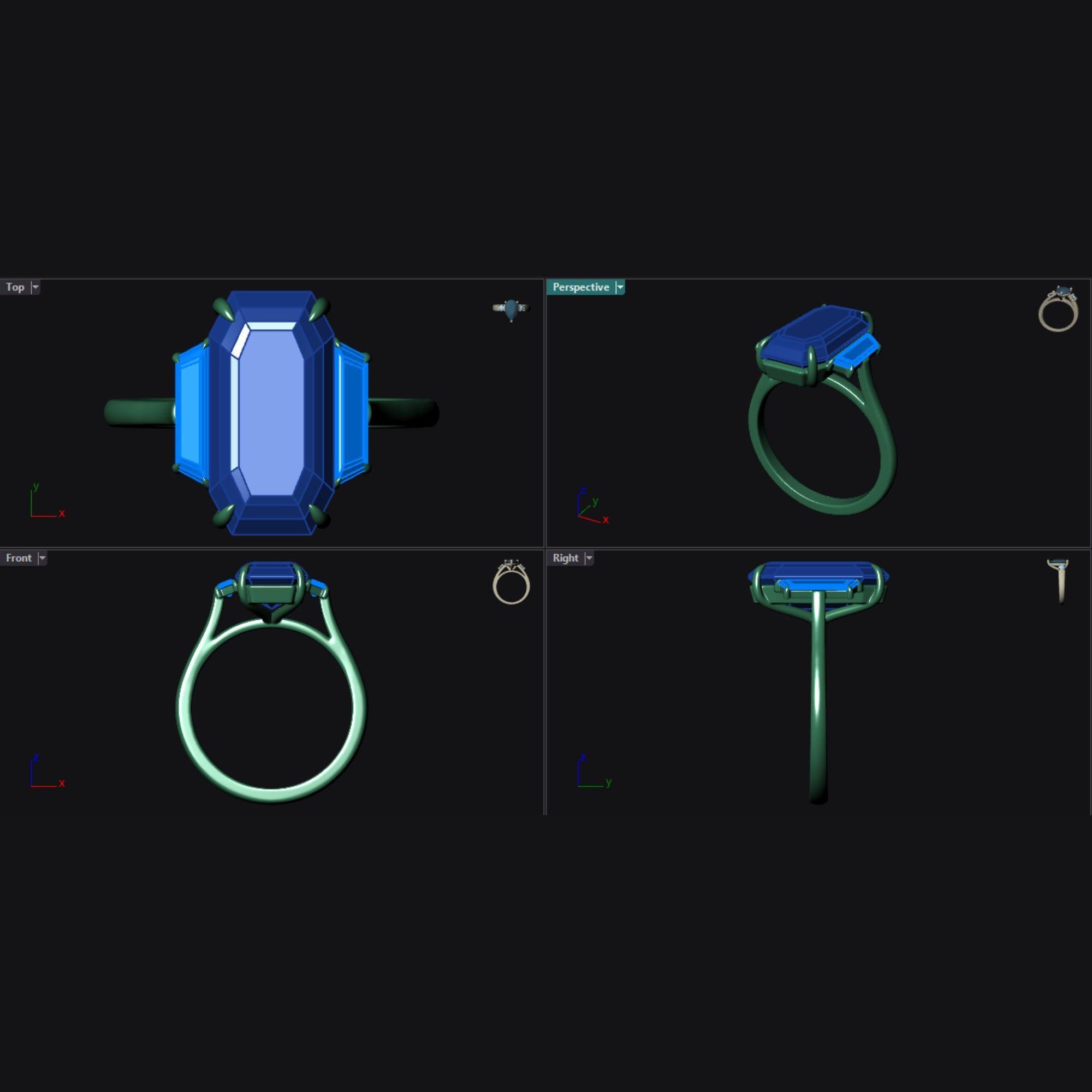GIA Bague de fiançailles à 3 pierres, 6,16 carats, diamant taille émeraude et trapèze en vente 3