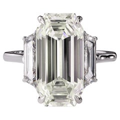 GIA 6.16 Carat Diamond Emerald Cut and Trapezoid 3 Stone Engagement Ring