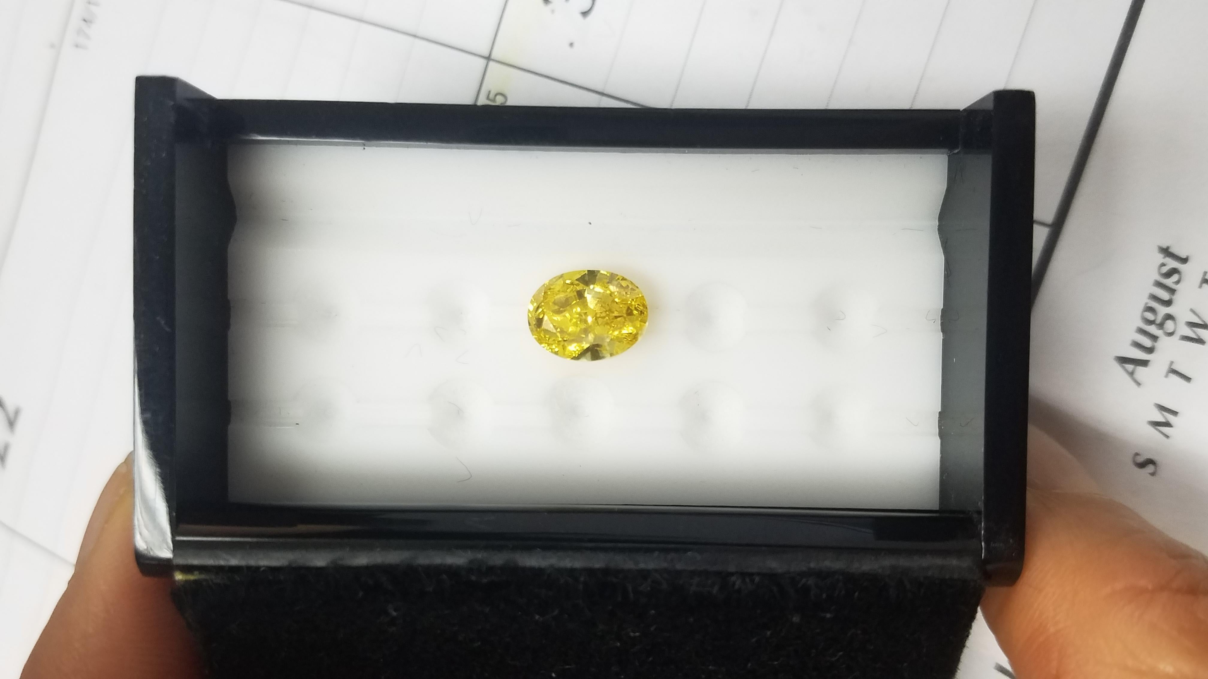 GIA 6.22 Carat Oval Yellow Intense Diamonds 18 Karat Shank Platinum 950 Ring 1