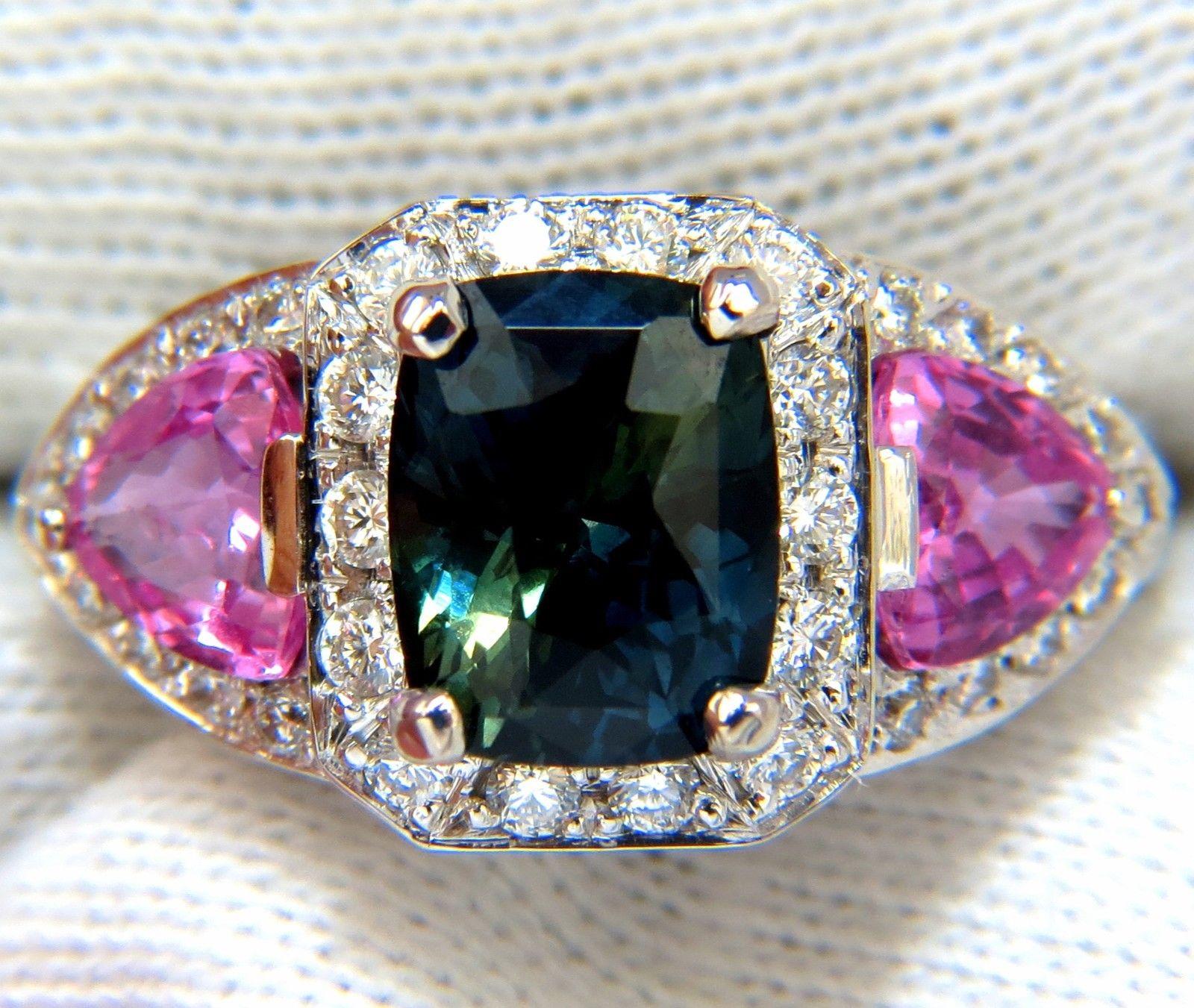 GIA 6.19 Carat Natural No Heat Green Blue Sapphire Diamonds Ring Unheated In New Condition For Sale In New York, NY