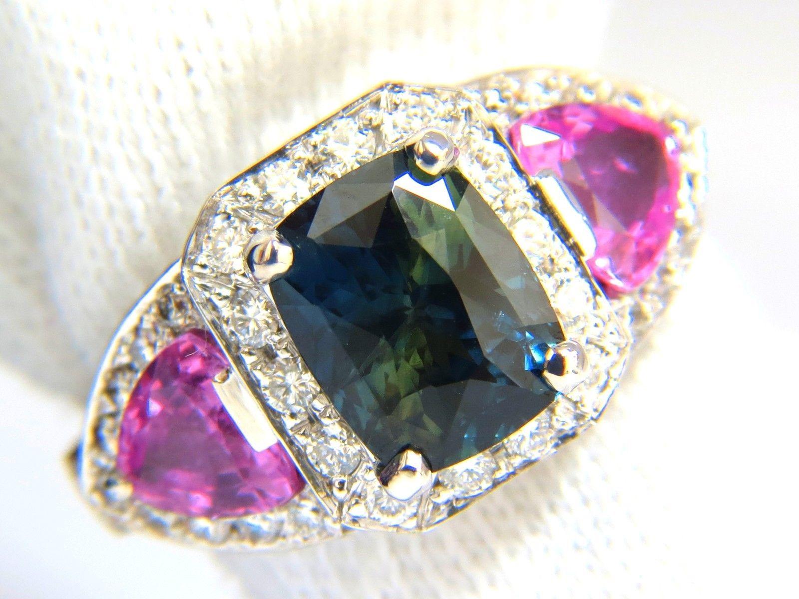 GIA 6.19 Carat Natural No Heat Green Blue Sapphire Diamonds Ring Unheated For Sale 3