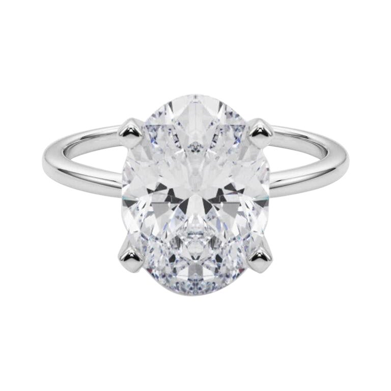 GIA 6,1ct Oval Slim Band Prong Set Solitaire in oro bianco 18K Diamond Ring