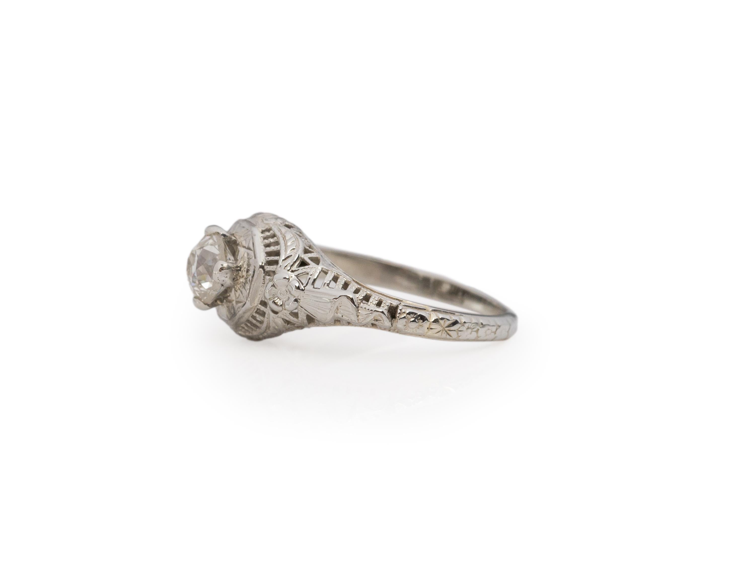 Old European Cut GIA .62 Carat Art Deco Diamond 18 Karat White Gold Engagement Ring For Sale