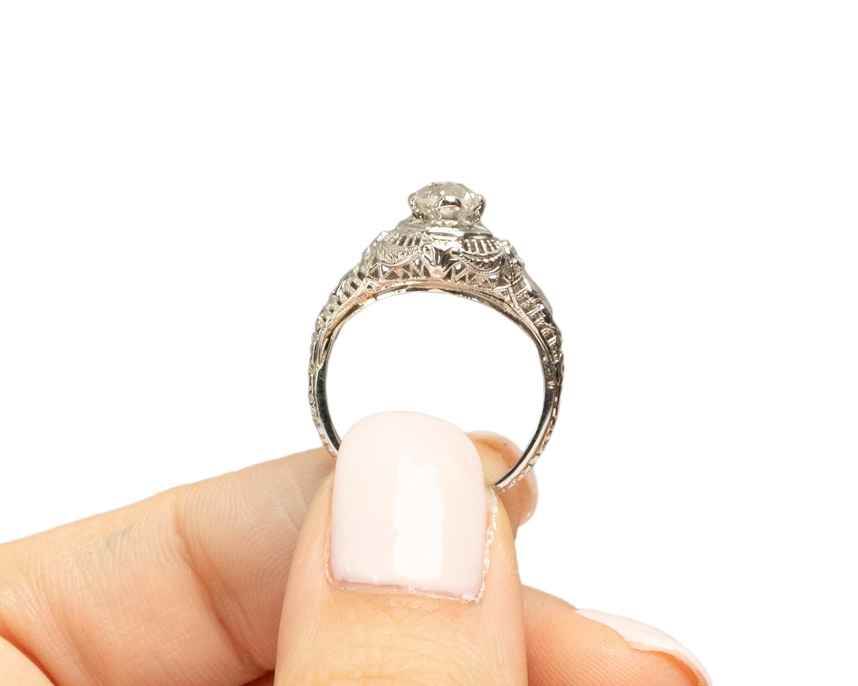GIA .62 Carat Art Deco Diamond 18 Karat White Gold Engagement Ring For Sale 3