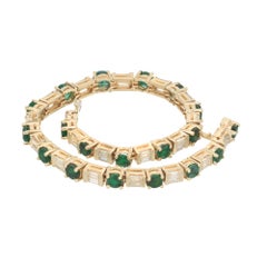 GIA 6.20 Carat Green Brazilian Emerald Baguette Diamond Tennis Gold Bracelet