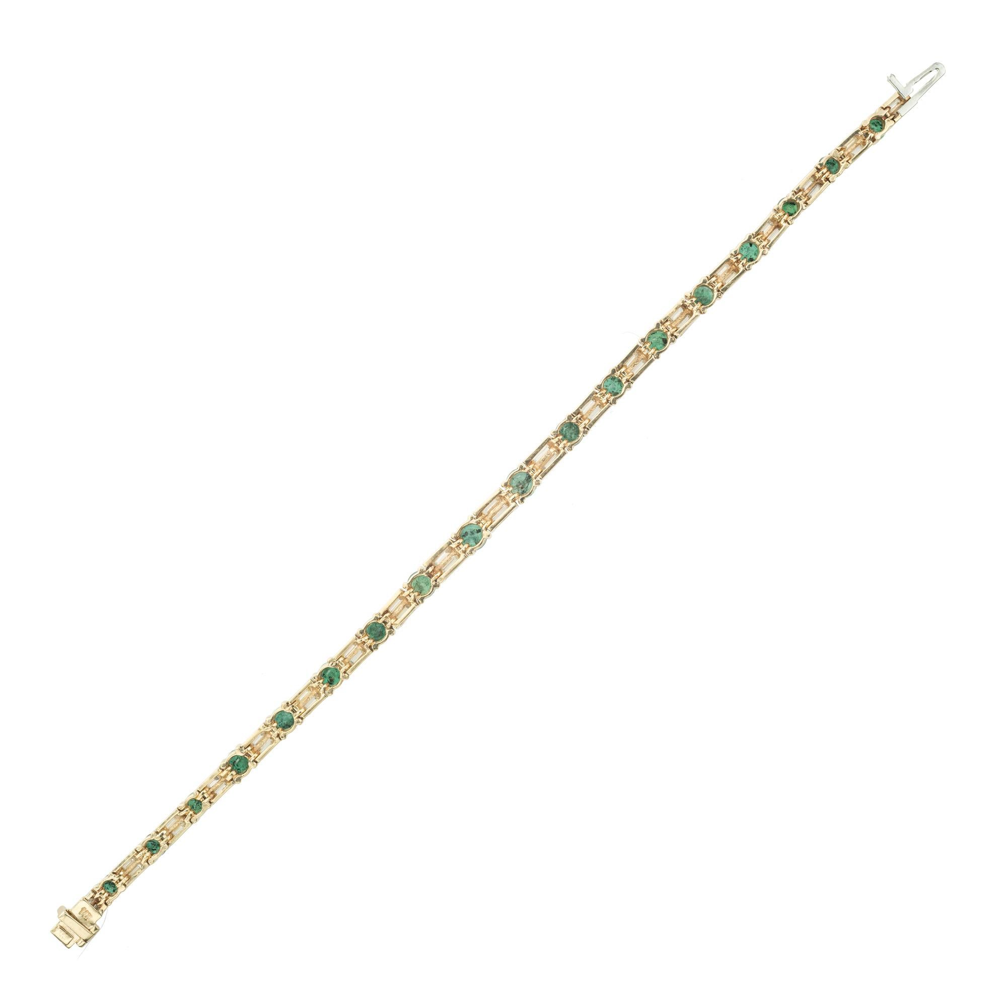 Women's GIA 6.20 Carat Green Brazilian Emerald Baguette Diamond Tennis Gold Bracelet For Sale